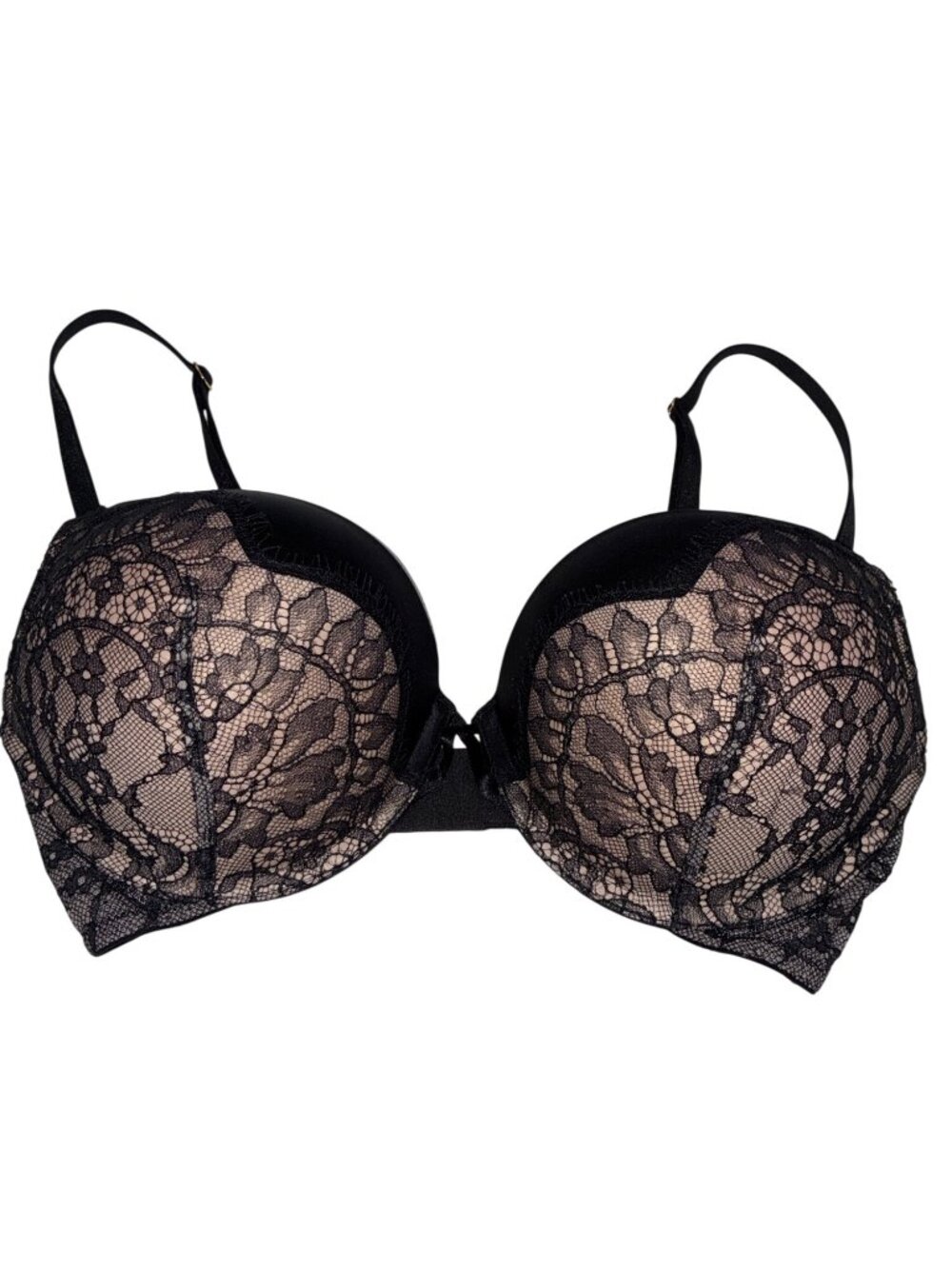 Victorias Secret Black Lace padded Bombshell Plunge Bra 34C Adjustable Straps
